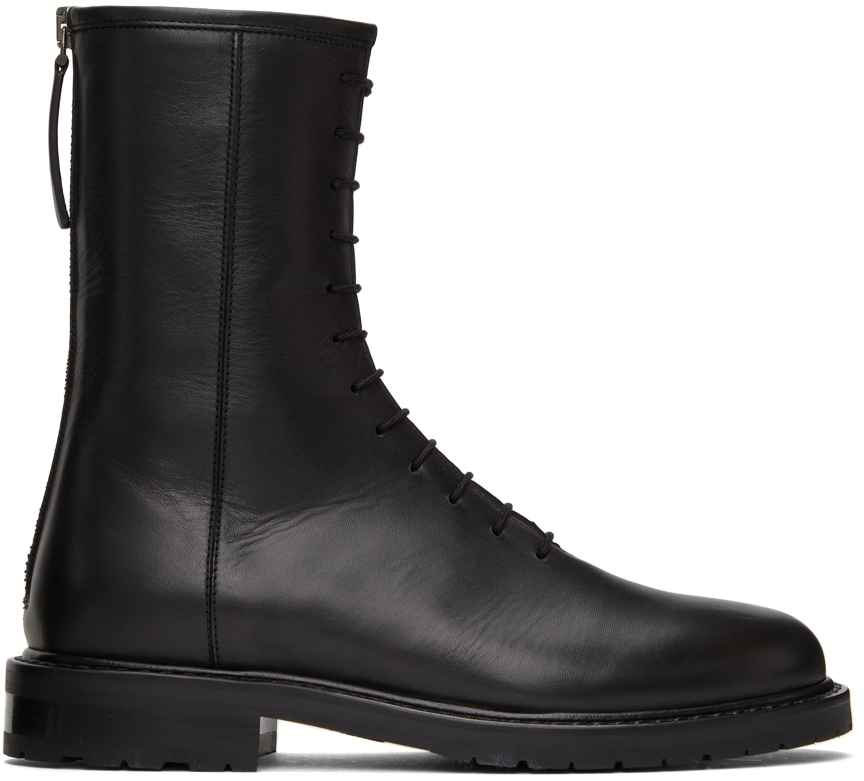Legres: Black Leather Combat Boots | SSENSE Canada