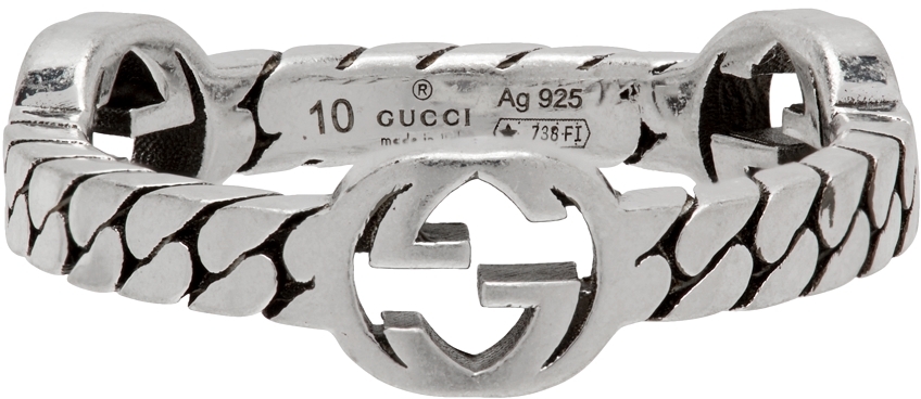 Gucci: Silver Curb Chain Interlocking G Ring | SSENSE