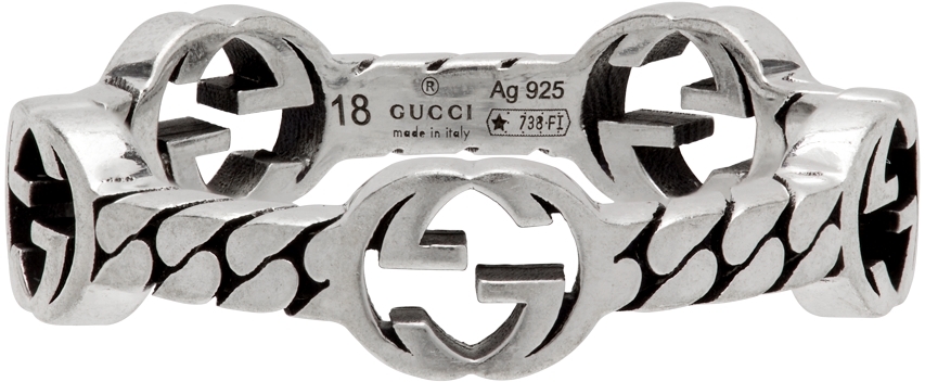 Gucci: Silver Curb Chain Interlocking G Ring | SSENSE
