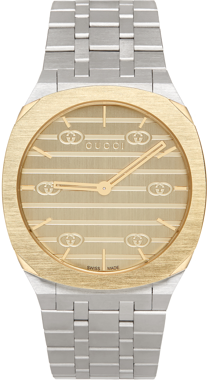 Gucci: シルバー & ゴールド 25H 腕時計 34mm | SSENSE 日本