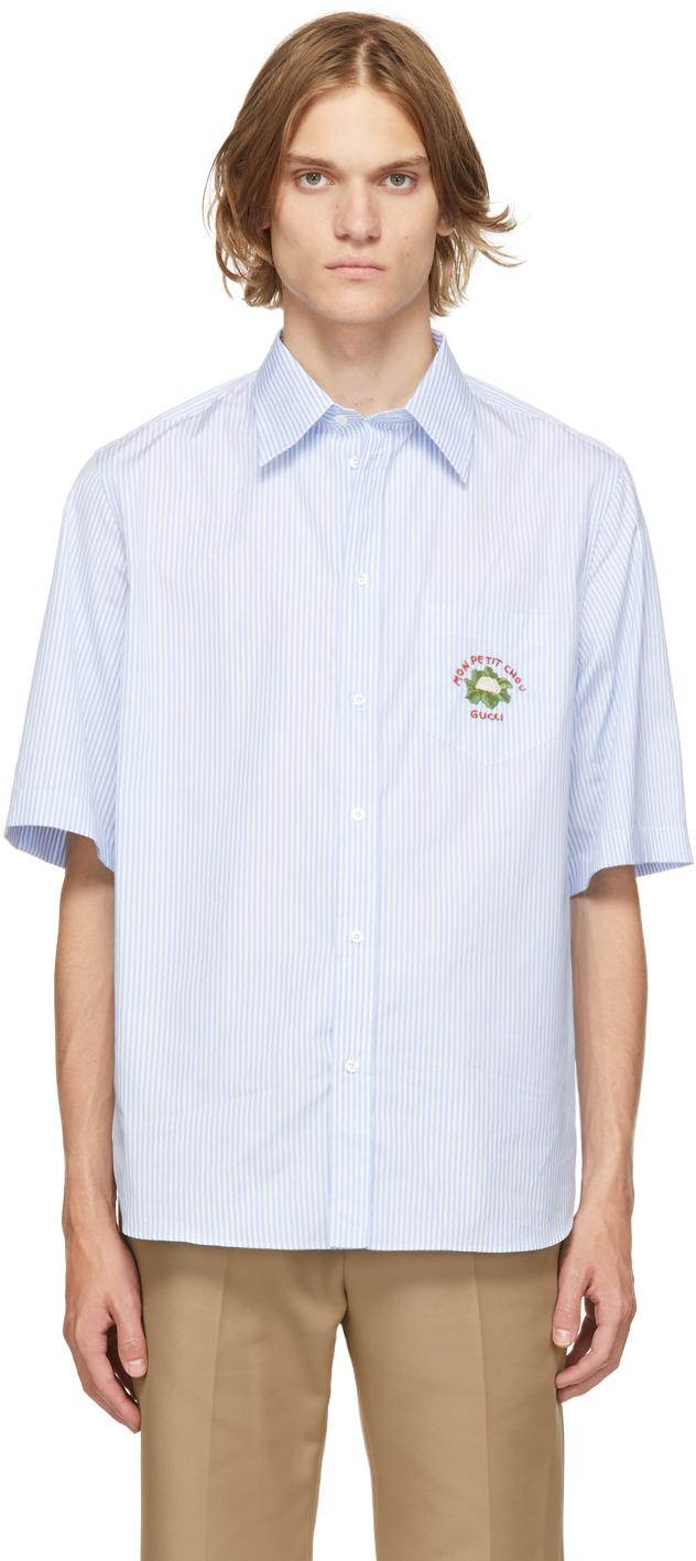 Sekretær Isolere Joseph Banks Gucci: Blue & White Embroidered Short Sleeve Shirt | SSENSE