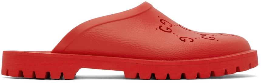 Gucci Red Rubber GG Slip-On Loafers