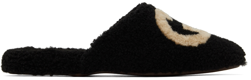 Gucci Interlocking-g Merino-fleece Backless Loafers In Black