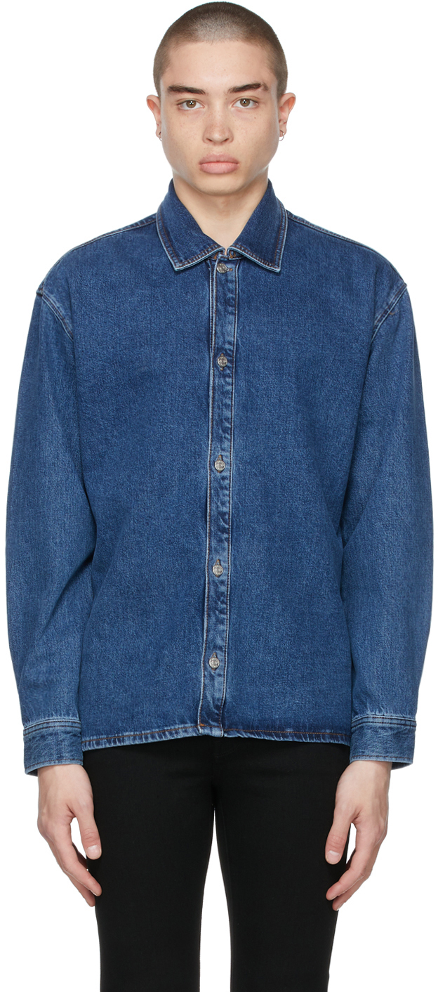 FRAME: Blue Organic Denim Loose Fit Shirt | SSENSE