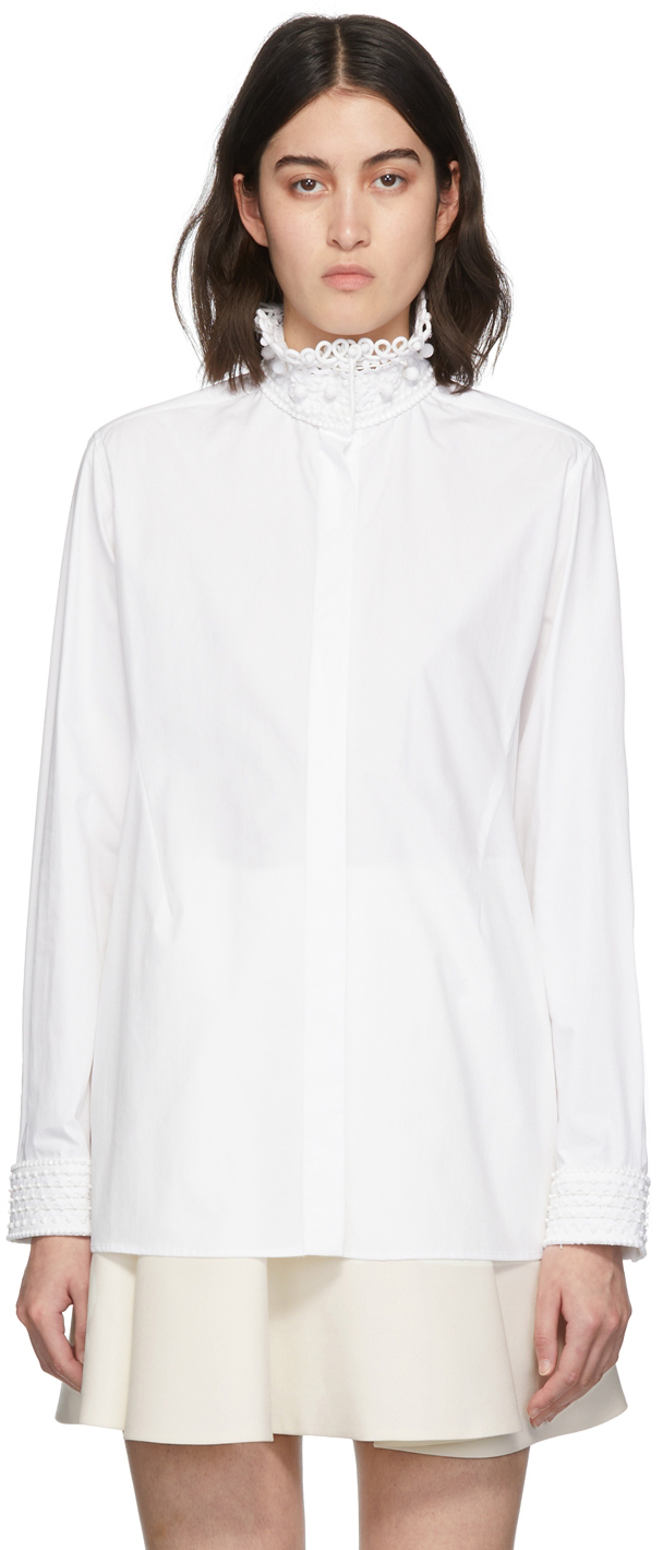 Valentino White Embroidered Collar Shirt
