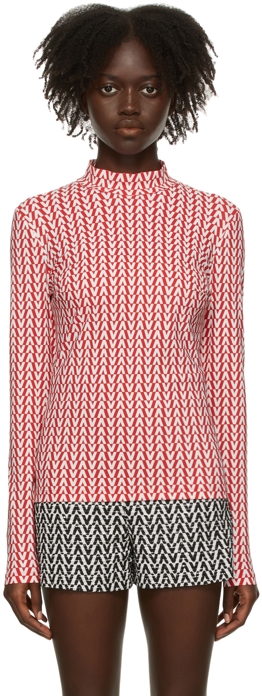 Red & White Optical Valentino Long Sleeve T-Shirt