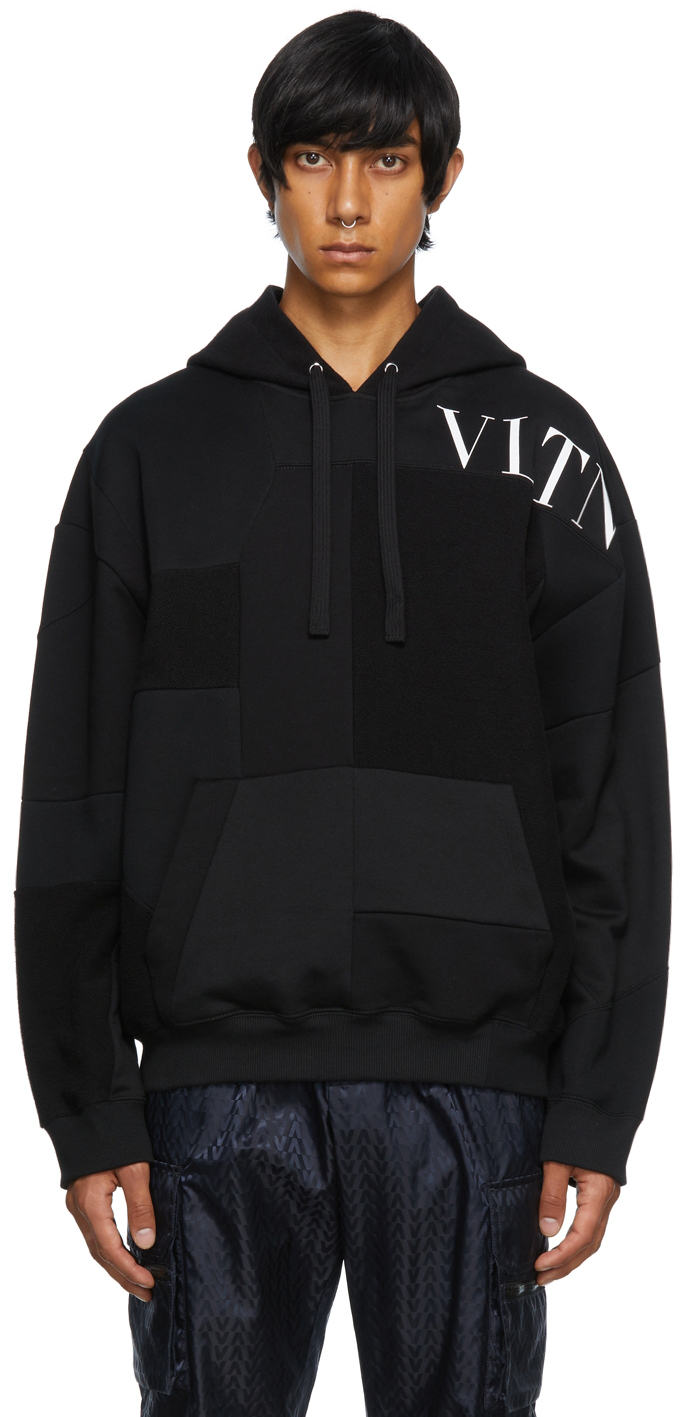 Valentino: Black Patchwork Hoodie | SSENSE Canada