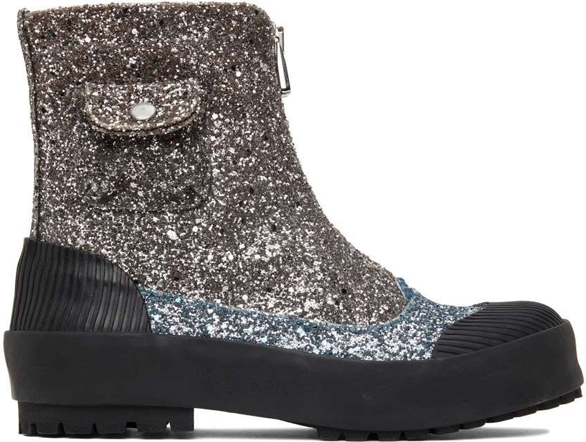 grey glitter boots