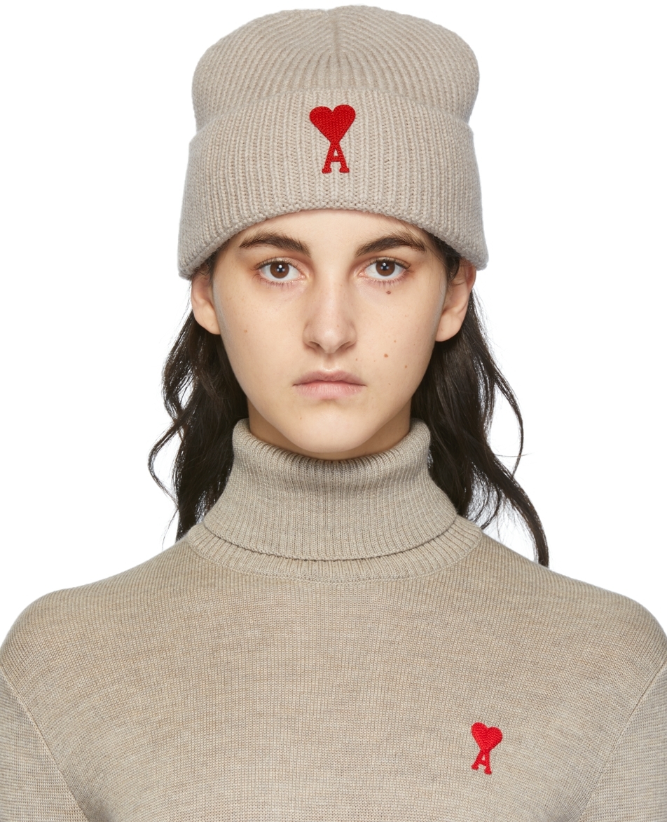 AMI Alexandre Mattiussi Taupe Ami de Cœur Beanie | Smart Closet