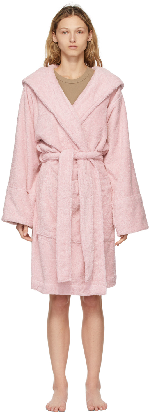 Pink Hooded Bathrobe by Tekla on Sale