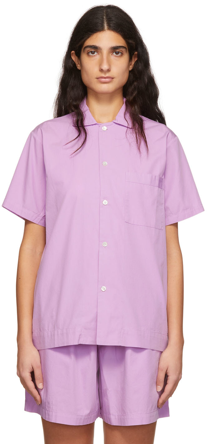 Tekla Purple Poplin Pyjama Shirt