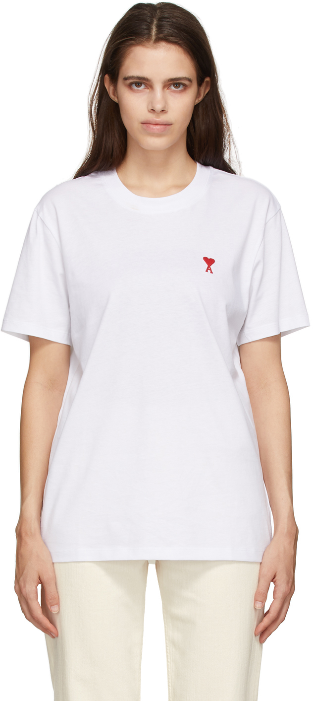 AMI Alexandre Mattiussi: White Ami de Cœur T-Shirt | SSENSE Canada