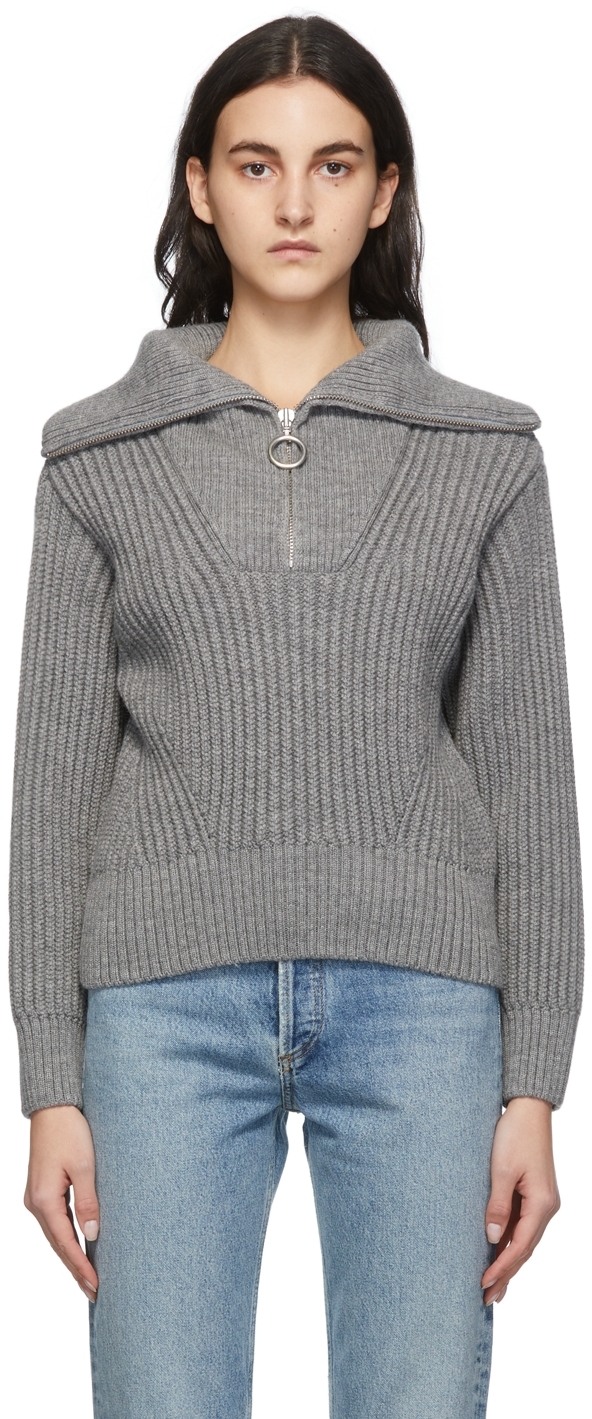 AMI Alexandre Mattiussi Grey Zip Collar Sweater