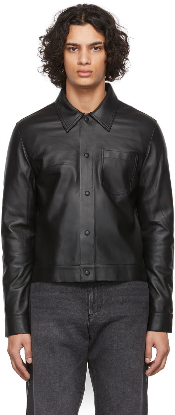 AMI Alexandre Mattiussi Black Ami de Cœur Leather Jacket | Smart