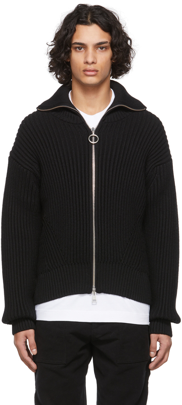 AMI Alexandre Mattiussi Black Ami de Cœur Zip-Up Cardigan | Smart