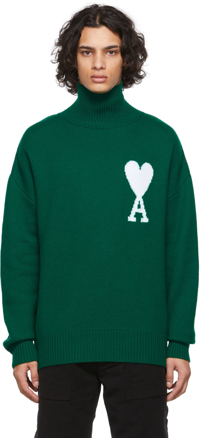 Ami Alexandre Mattiussi Ami Ami De Coeur Intarsia Knit Sweater In Green |  ModeSens