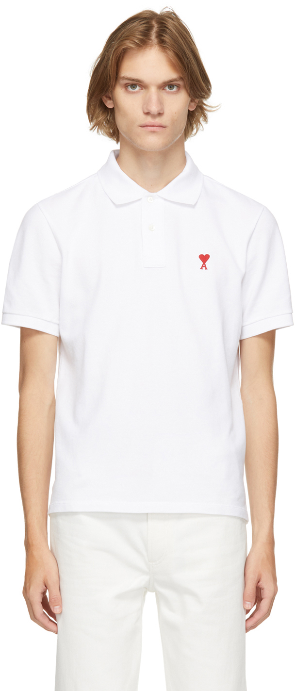 AMI Alexandre Mattiussi White Ami de Cœur Polo
