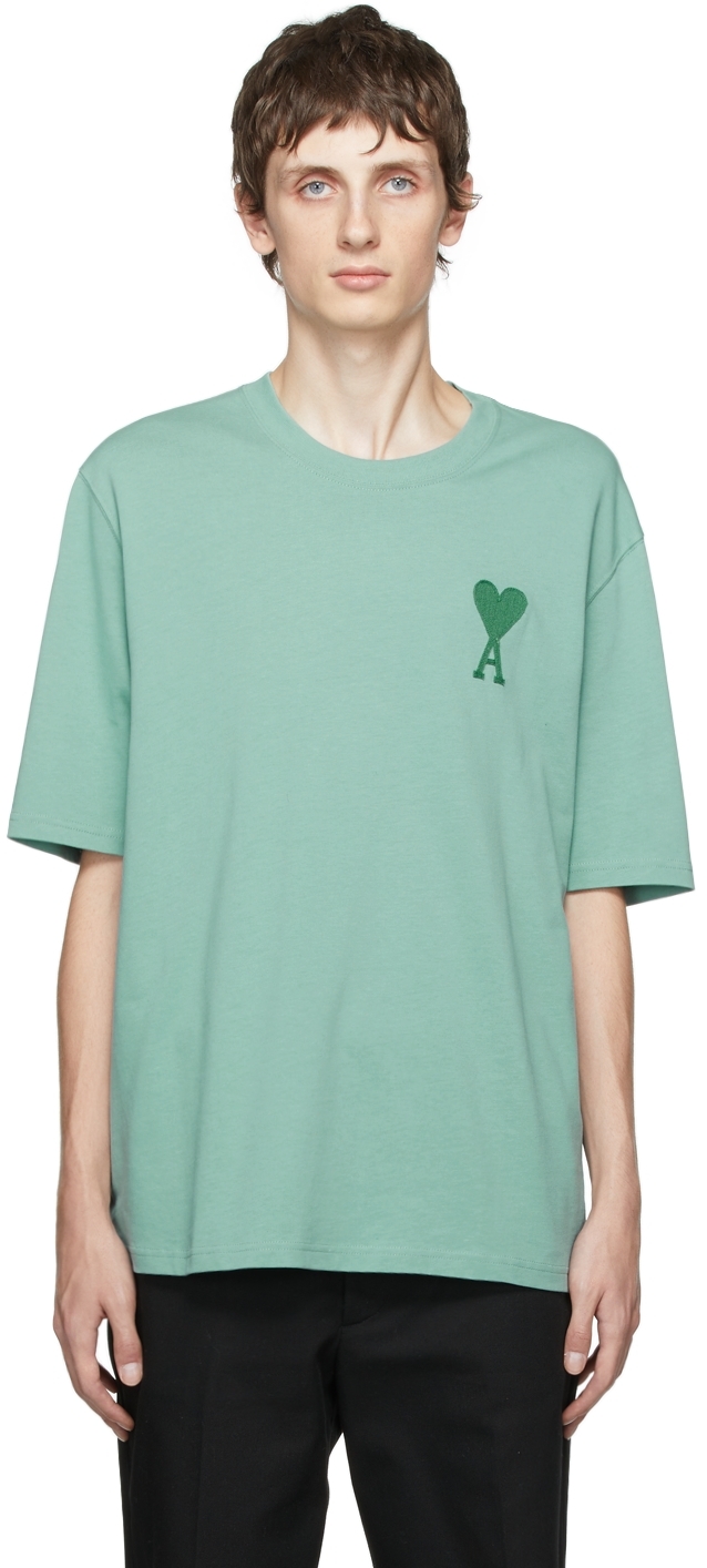 AMI Alexandre Mattiussi SSENSE Exclusive Green Ami de Caur Big Patch T-Shirt