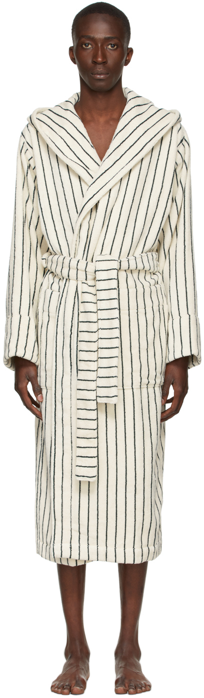 Tekla: Off-White & Green Striped Bath Robe | SSENSE UK