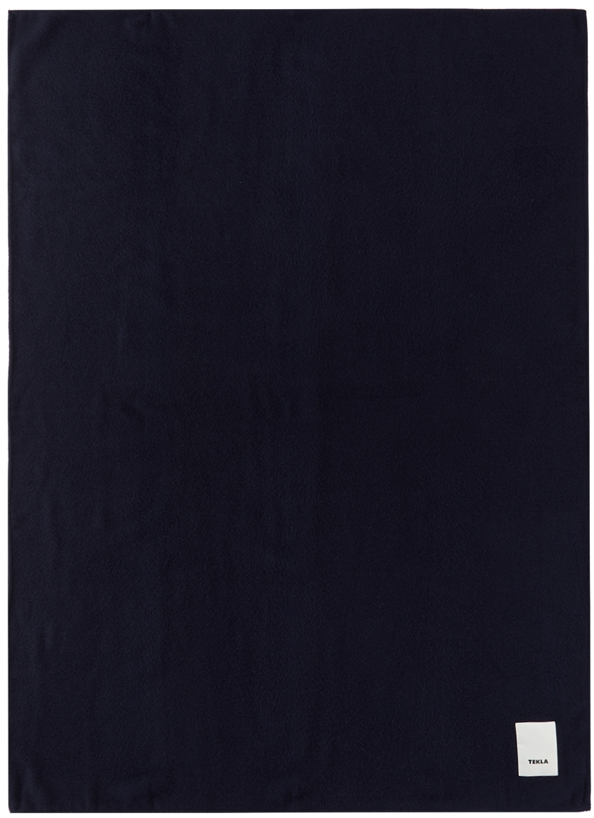 Tekla Navy Pure New Wool Blanket In Dark Blue