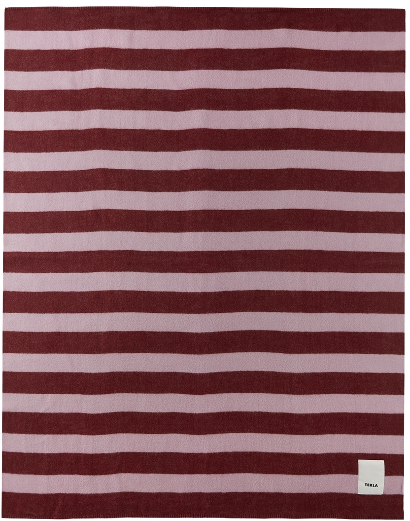 Tekla Burgundy & Pink Stripe Pure New Wool Blanket In Red Stripes