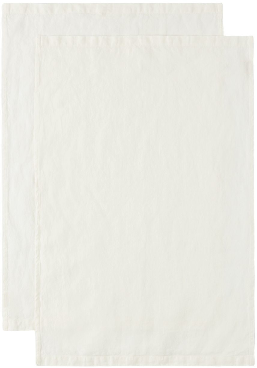 Tekla Two-pack Off-white Linen Glass Towel In Porcelaine