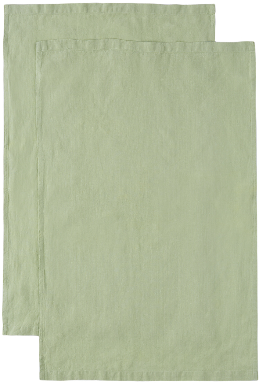 Tekla Two-pack Green Linen Glass Towel In Ducks Egg