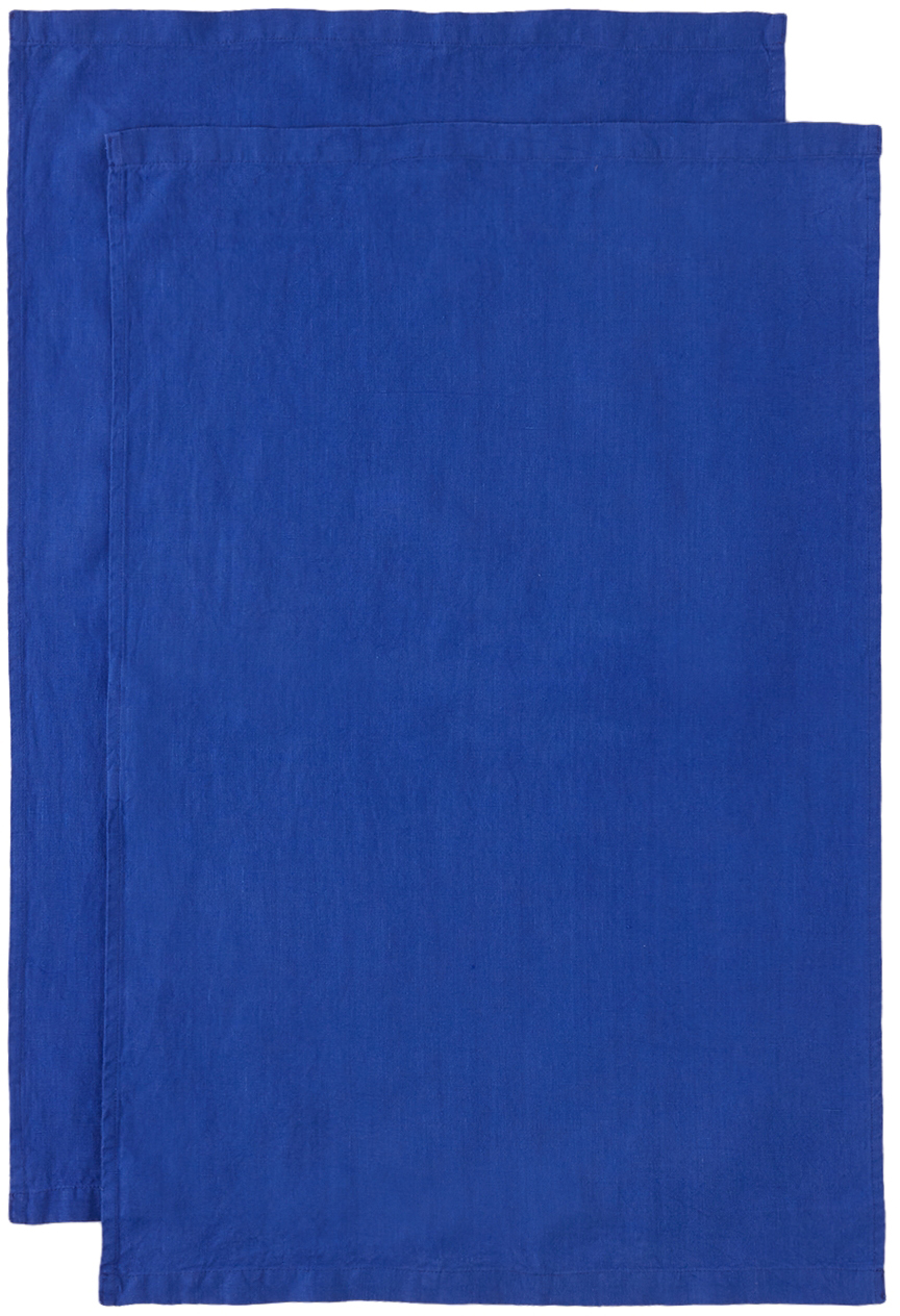 Tekla Two-pack Blue Linen Glass Towel In Stain
