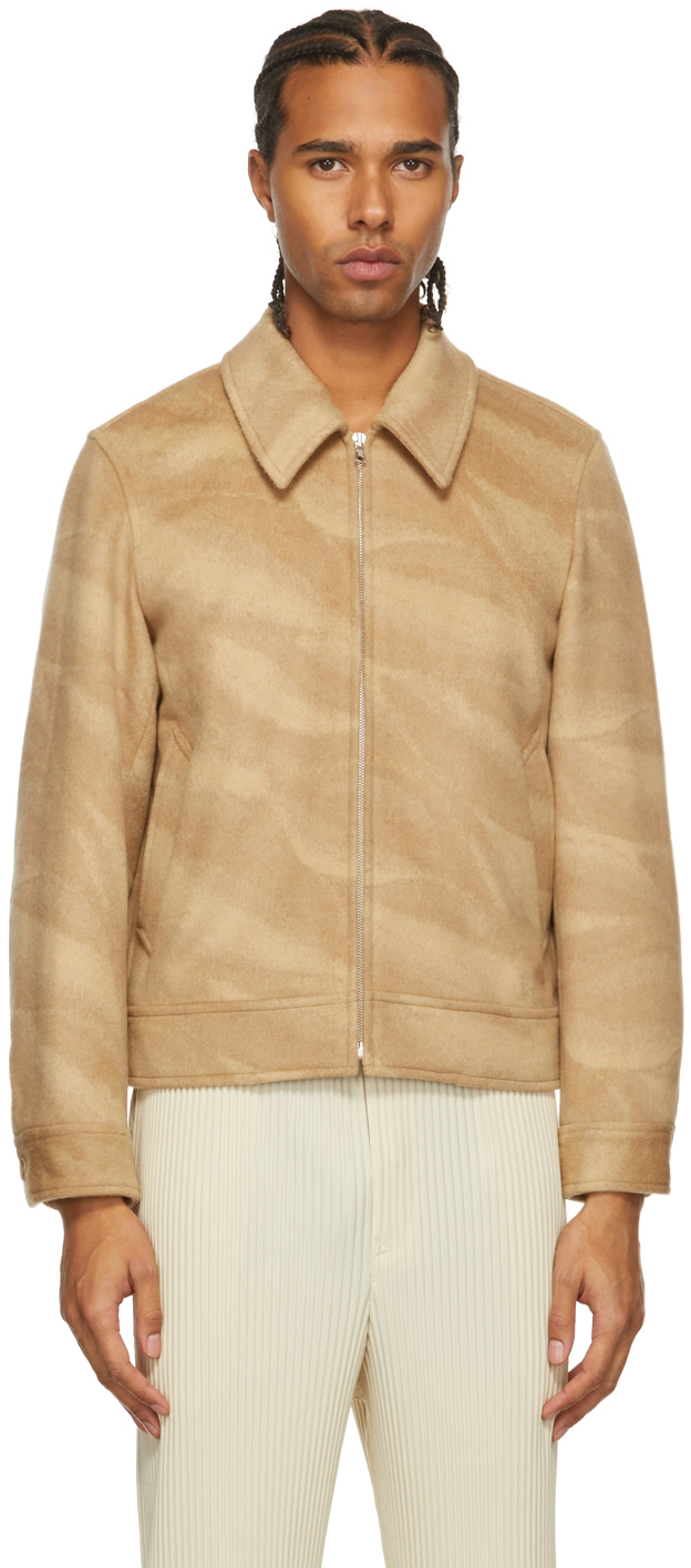 AURALEE Beige Wool & Cashmere Jacquard Melton Zip Jacket | Smart 