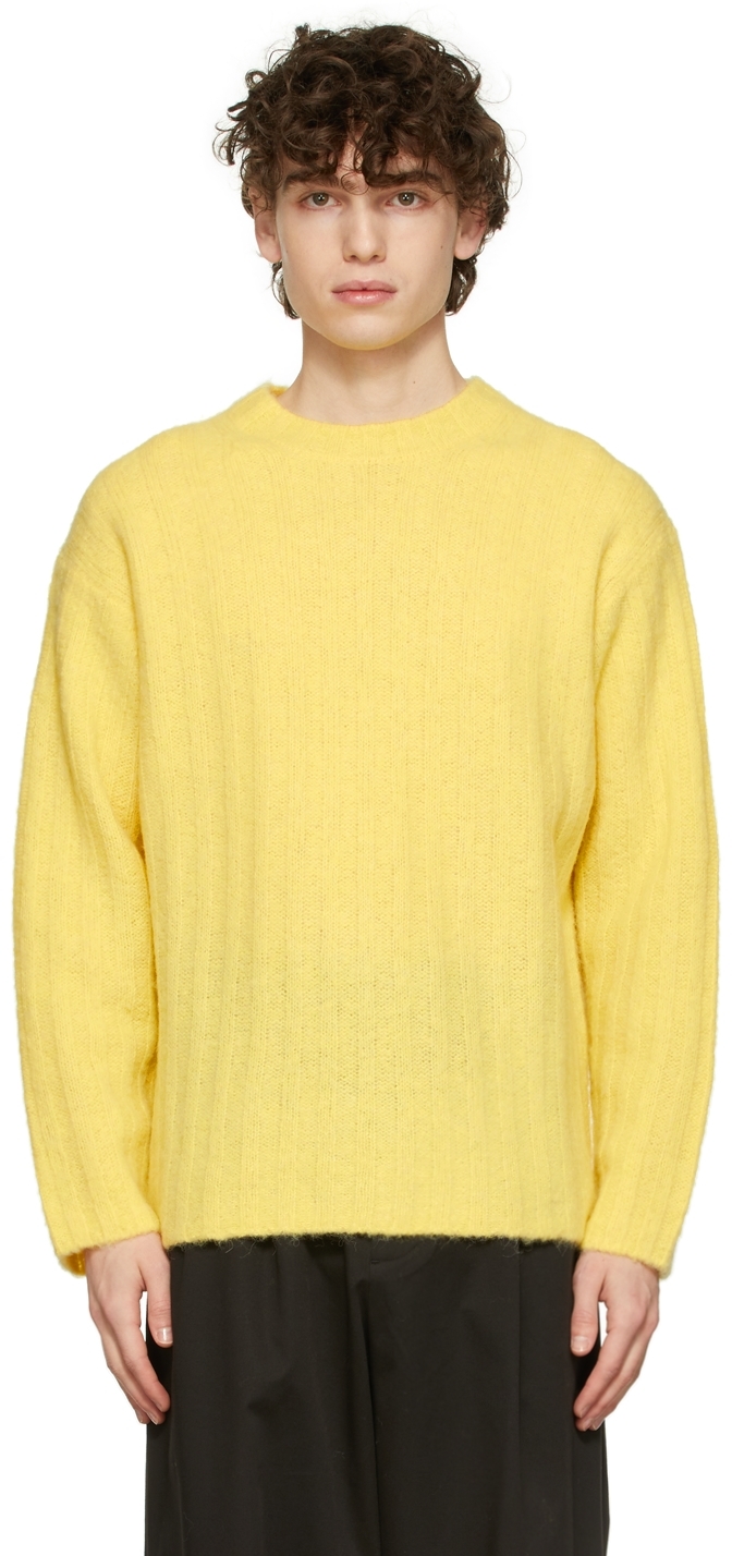 AURALEE Yellow Wide Rib Knit Crewneck | Smart Closet