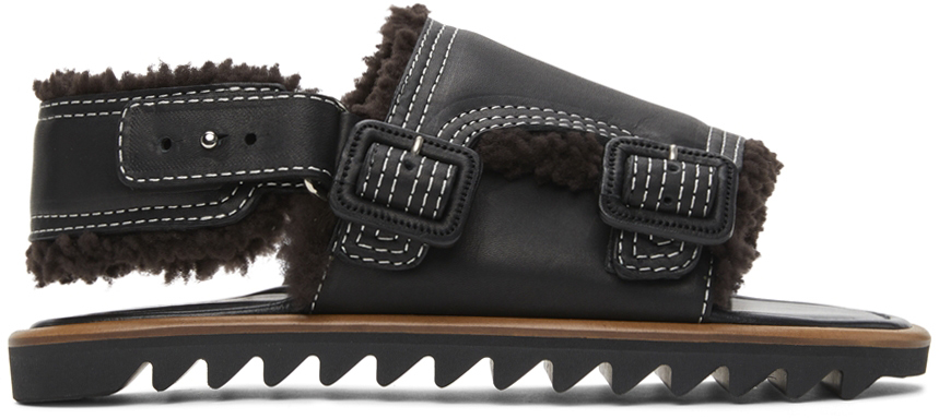 AURALEE: Black Mouton Sandals | SSENSE