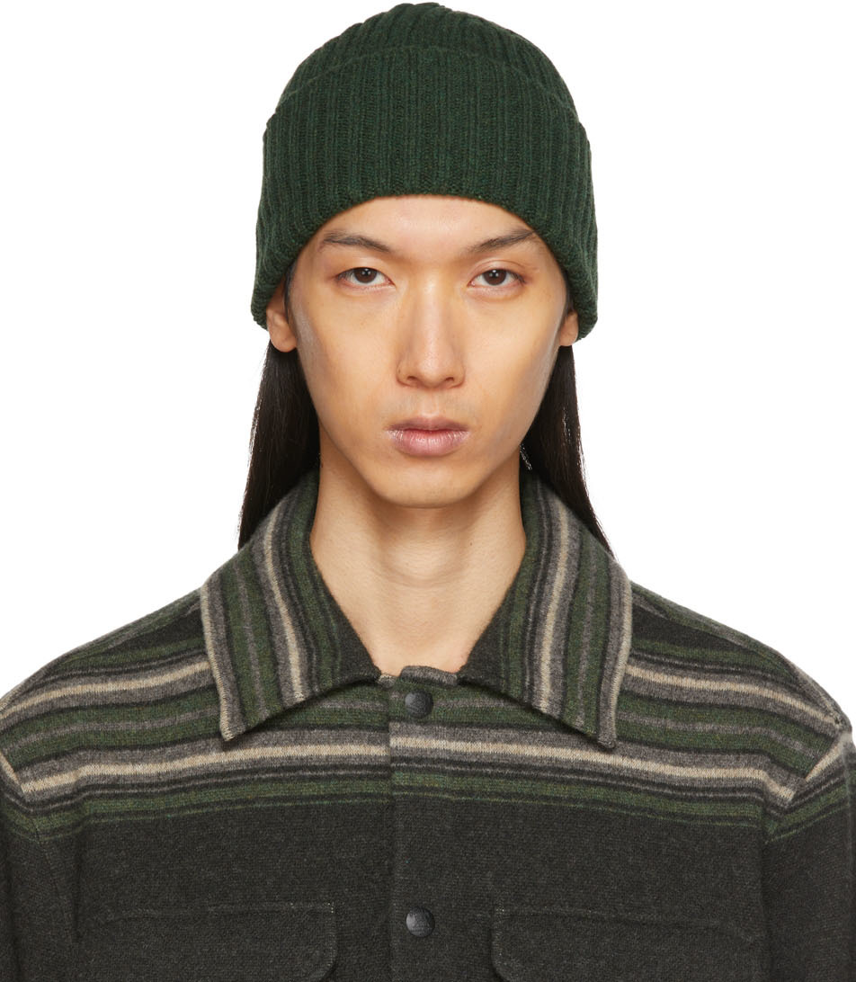 Green Lambswool Beanie by Drake's on Sale