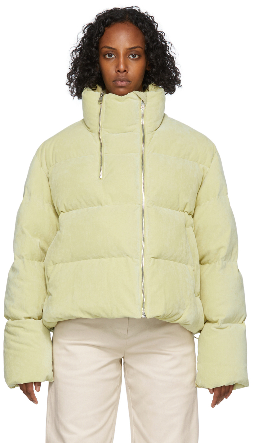 Yellow Down Faux-Suede Puffer Jacket by 