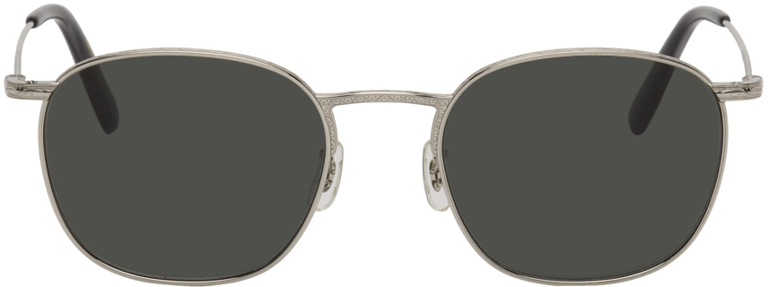 Oliver Peoples: Rectangular Titanium Goldsen Sun Sunglasses | SSENSE Canada