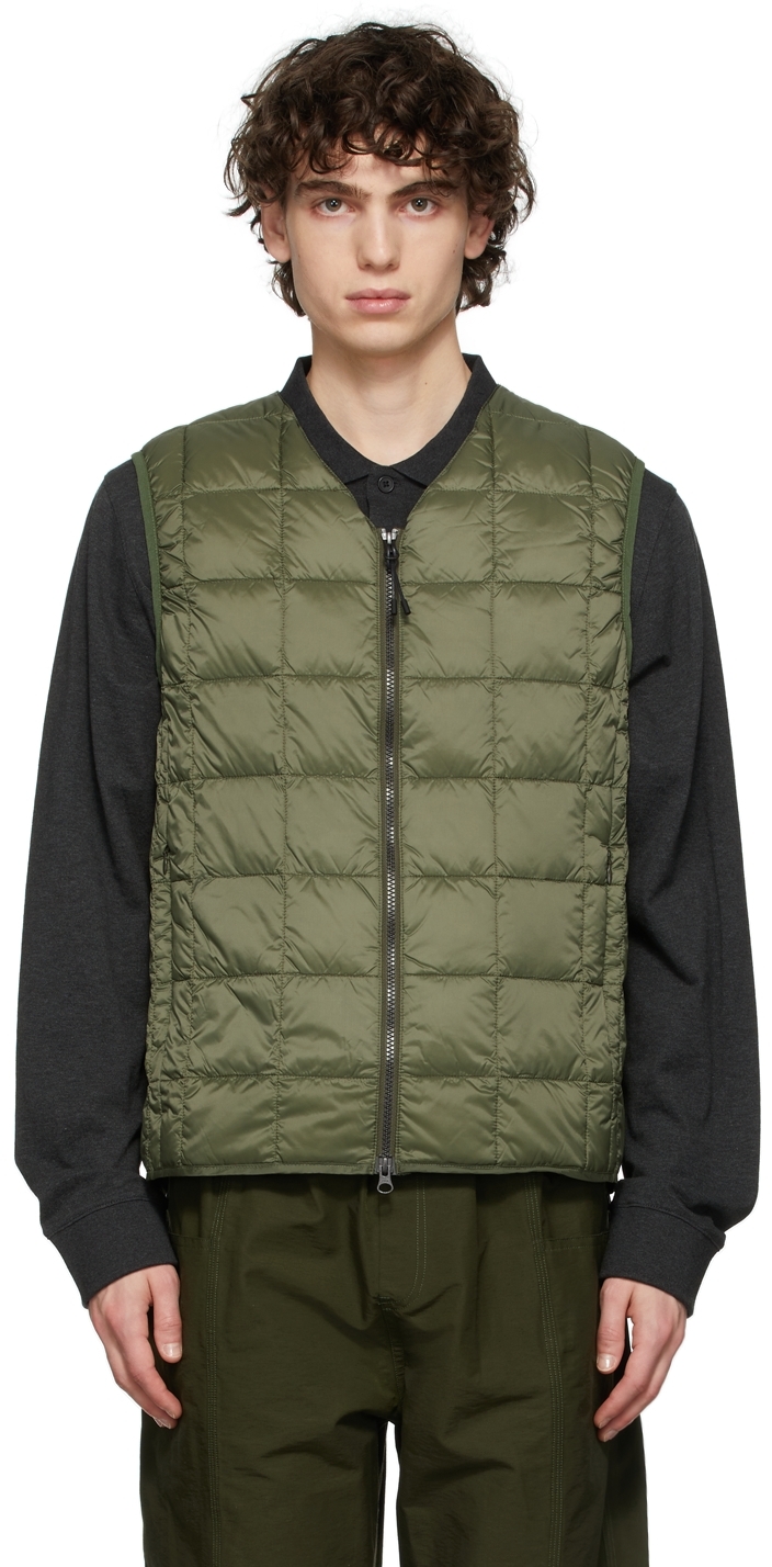 Green Down Zip Vest by TAION on Sale