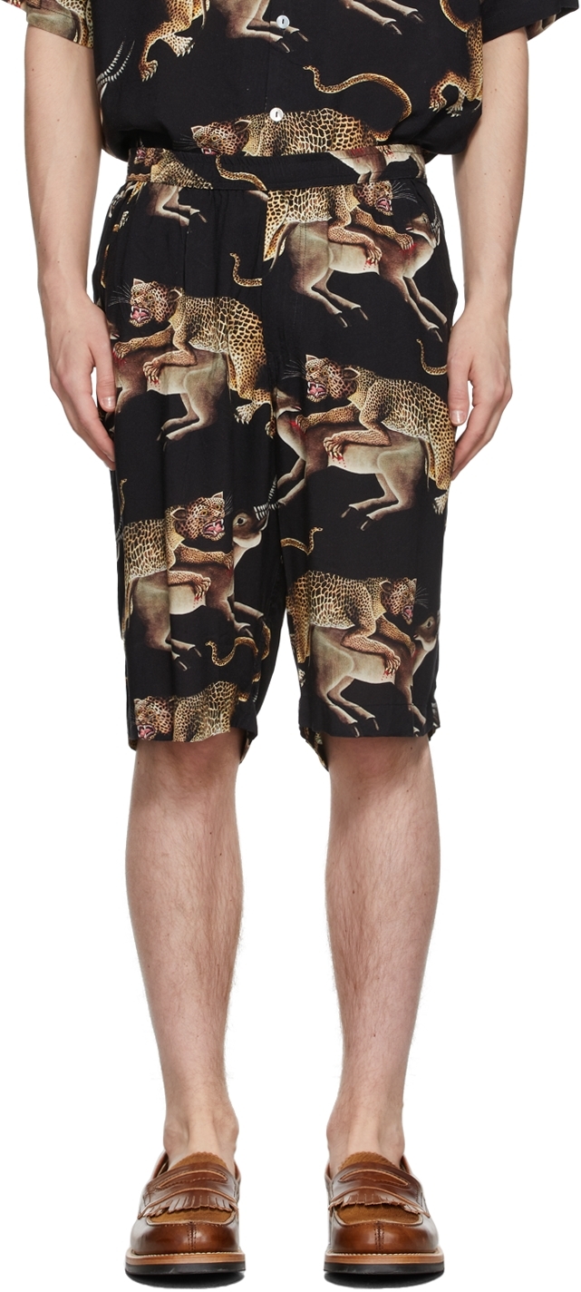 Black Leopard Shorts