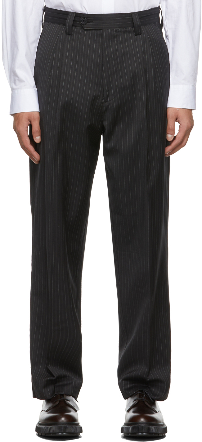 Black Pinstripe Classic Trousers by mfpen on Sale