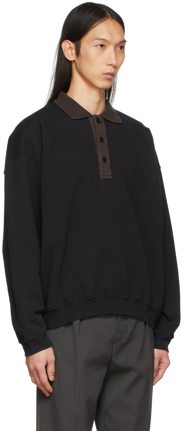 mfpen Black Organic Cotton Long Sleeve Polo | Smart Closet