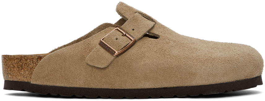 Birkenstock Taupe Suede Soft Footbed Boston Loafers - 560771
