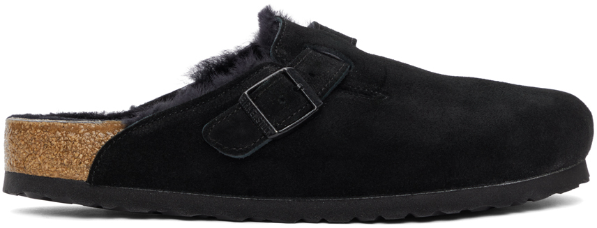 Black Shearling & Suede Boston Loafers