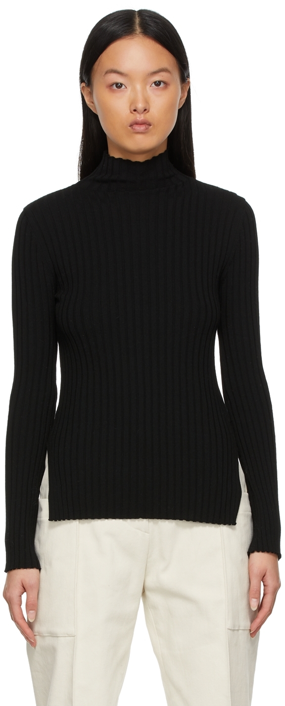 DRAE: Black Rayon Mock Neck Sweater | SSENSE