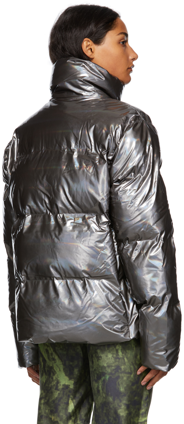 Rains® Alta Long Puffer Jacket in Metallic Grey for $515