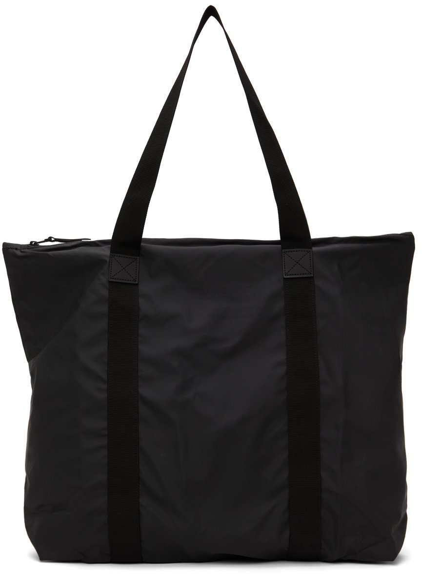 RAINS: Black Waterproof Tote Bag | SSENSE Canada
