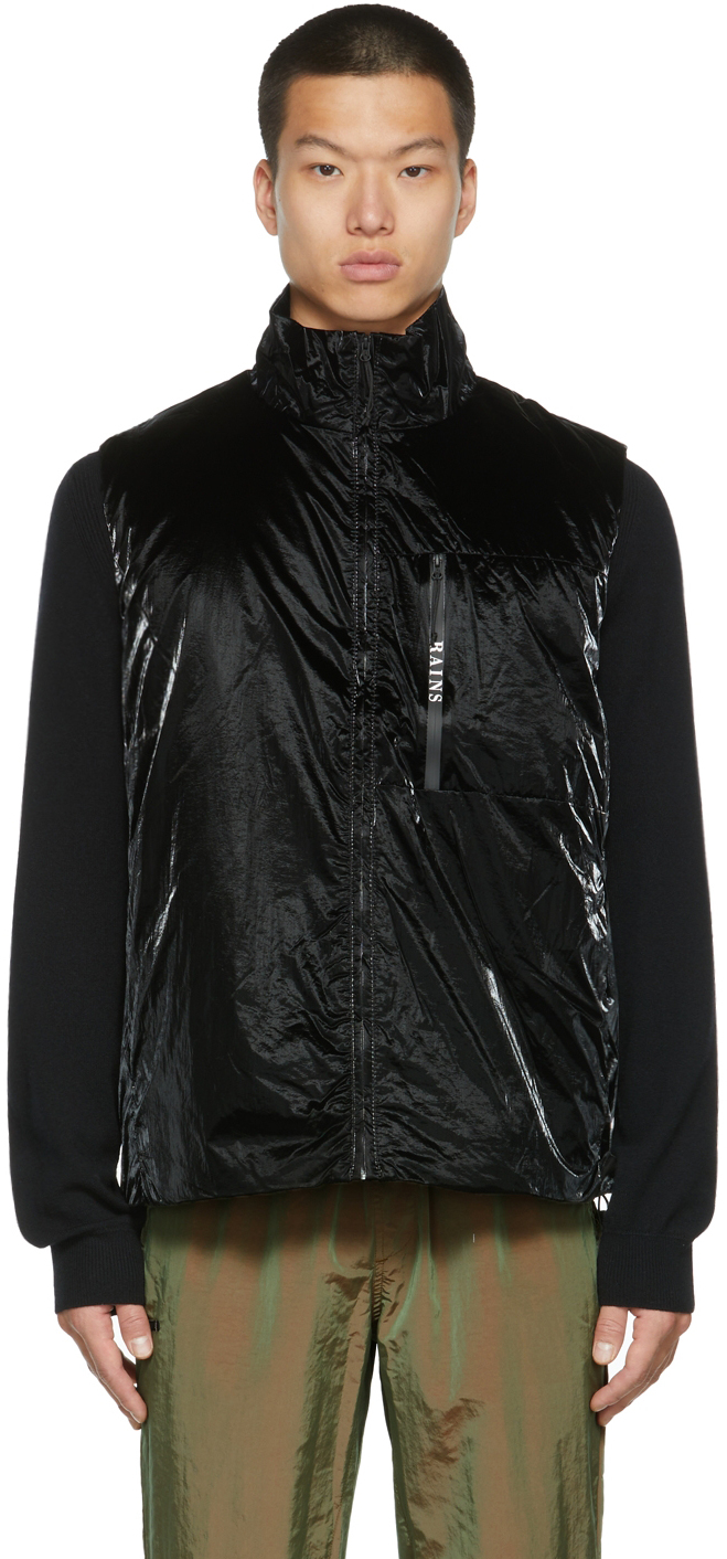 RAINS: Black Drifter Vest | SSENSE Canada