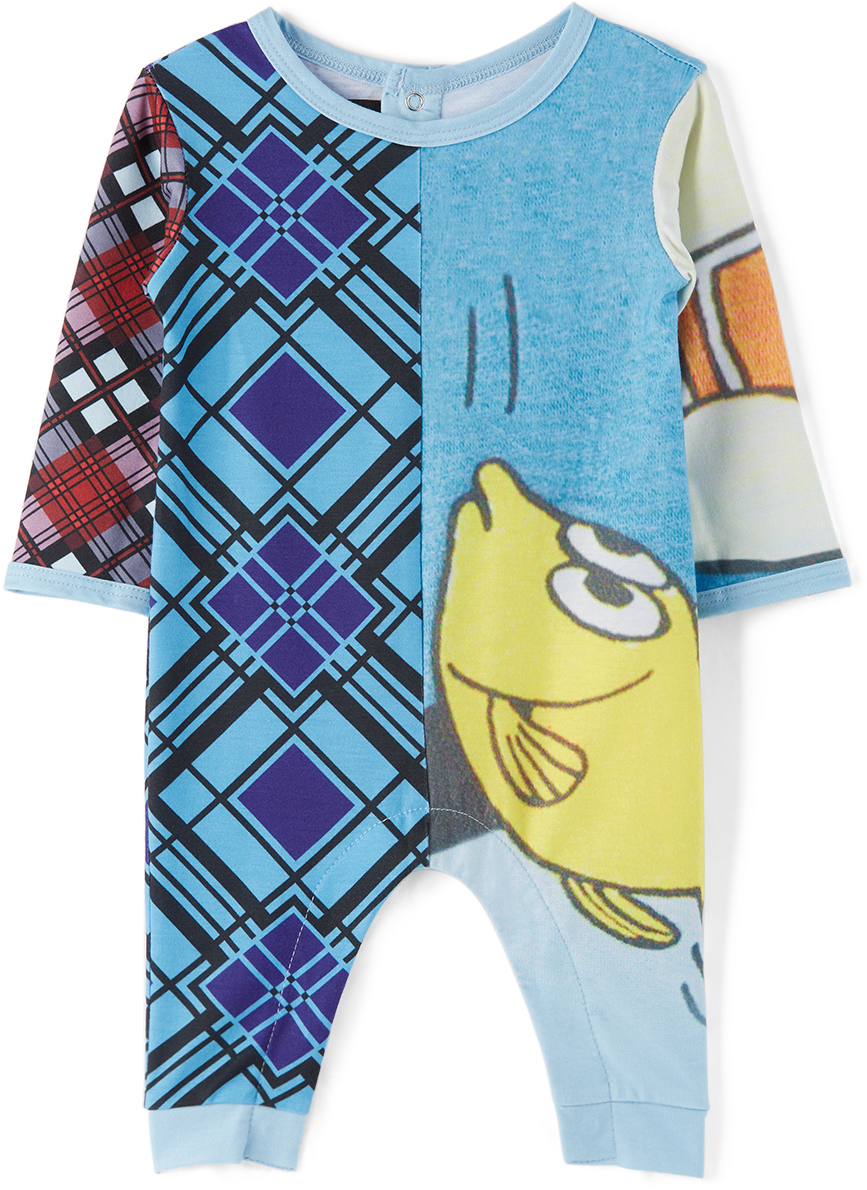 SSENSE Clothing Shirts Long sleeved Shirts SSENSE Exclusive Baby Multicolor Fish & Tartan Print Grow Long Jumpsuit 