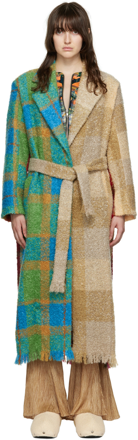 Rave Review Multicolor Lola Fuzzy Coat In Multi Check