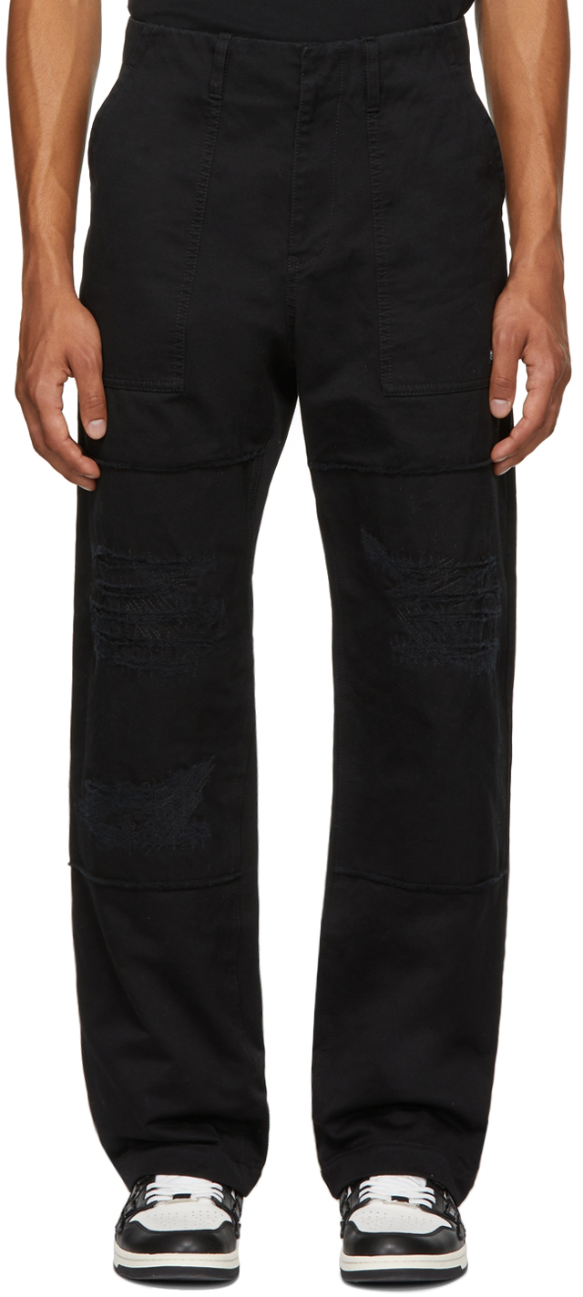 Black Twill Distressed Trousers