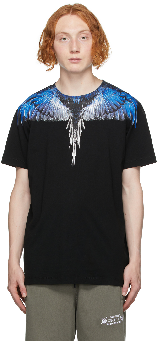 Marcelo Burlon Milan: Black Blue Wings T-Shirt | SSENSE