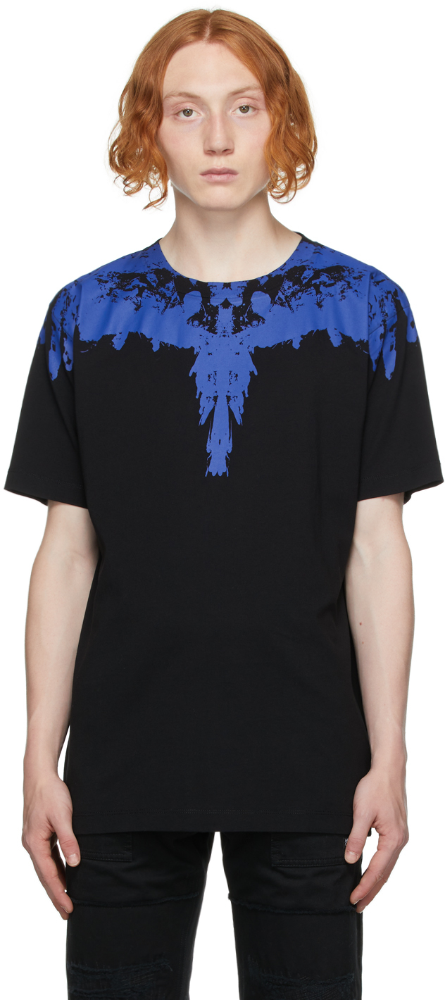 Ups PEF betaling Black & Blue Wings T-Shirt by Marcelo Burlon County of Milan on Sale