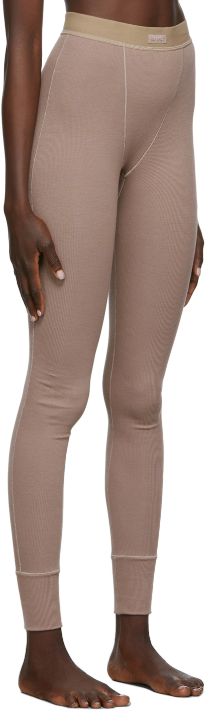 SKIMS Cotton Rib Thermal Leggings in Soot Black Size Small